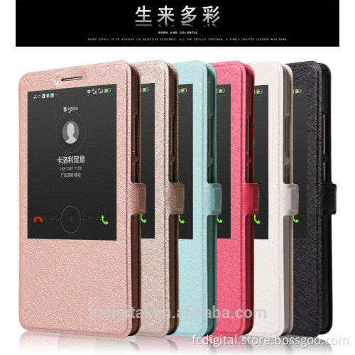 QWD factory price premium view window color leather flip phone case smart case for huawei mate7